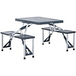 Outsunny Folding Picnic Table And Chair Set Portable Camping Hiking Dining Furniture With Four Chairs, Aluminium Frame And Suitcase For Bbq Party