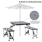 Outsunny Folding Picnic Table And Chair Set Portable Camping Hiking Dining Furniture With Four Chairs, Aluminium Frame And Suitcase For Bbq Party