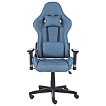 Gaming Chair Blue Fabric Swivel Adjustable Armrests And Height Footrest Modern Beliani