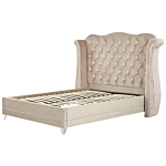 Bed Frame Beige Velvet Eu King Size 5ft3 Slatted Base Button Tufted Headboard Nailhead Trim Beliani