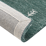 Wool Area Rug Green 80 X 150 Cm Hand Tufted Western Animal Motif Rustic Design Beliani