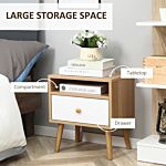 Homcom Bedside Table, Bedside Cabinet With Drawer And Shelf, Modern Nightstand, End Table For Living Room, Bedroom, Set Of 2, Natural