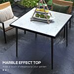 Outsunny Square Garden Table, Outdoor Dining Table For 4 With Marble Effect Tempered Glass Top And Steel Frame For Patio, White