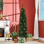 Homcom 5.5' Tall Pencil Slim Artificial Christmas Tree With Realistic Branches, 412 Tip Count And 21 Pine Cones, Pine Needles Tree, Xmas Decoration