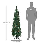 Homcom 5.5' Tall Pencil Slim Artificial Christmas Tree With Realistic Branches, 412 Tip Count And 21 Pine Cones, Pine Needles Tree, Xmas Decoration