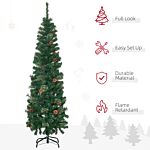 Homcom 5.5' Tall Pencil Slim Artificial Christmas Tree With Realistic Branches, 412 Tip Count And 21 Pine Cones, Pine Needles Tree, Xmas Decoration