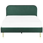 Bed Green Velvet Upholstery Eu Double Size Golden Legs Headboard Slatted Frame 4.6 Ft Minimalist Design Beliani