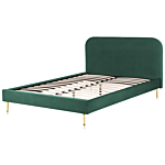 Bed Green Velvet Upholstery Eu Double Size Golden Legs Headboard Slatted Frame 4.6 Ft Minimalist Design Beliani