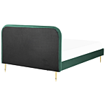 Bed Green Velvet Upholstery Eu Double Size Golden Legs Headboard Slatted Frame 4.6 Ft Minimalist Design Beliani