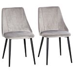 Homcom Dining Chairs Set Of 2, Modern Upholstered Velvet-touch Fabric Accent High Back Chairs With Metal Legs, Grey
