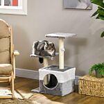 Pawhut Cat Tree W/ Sisal Scratching Posts, House, Perches, Toy Mouse, Grey