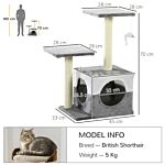 Pawhut Cat Tree W/ Sisal Scratching Posts, House, Perches, Toy Mouse, Grey