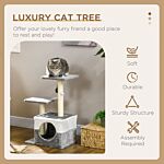 Pawhut Cat Tree W/ Sisal Scratching Posts, House, Perches, Toy Mouse, Grey