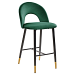 Set Of 2 Bar Chairs Emerald Green Velvet Black Steel Retro Design Golden Ends Dining Room Beliani