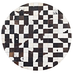 Round Rug Black And White Leather Ø 140 Cm Patchwork Hand Crafted Beliani