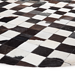 Round Rug Black And White Leather Ø 140 Cm Patchwork Hand Crafted Beliani