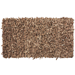 Area Rug Shaggy Beige Leather 80 X 150 Cm Shag Pile Rectangular Handcrafted Beliani