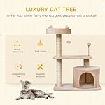 Pawhut Cats 3-tier Sisal Rope Scratching Post W/ Toys Beige