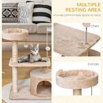 Pawhut Cats 3-tier Sisal Rope Scratching Post W/ Toys Beige