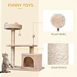 Pawhut Cats 3-tier Sisal Rope Scratching Post W/ Toys Beige