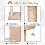 Pawhut Cats 3-tier Sisal Rope Scratching Post W/ Toys Beige