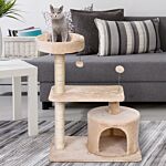 Pawhut Cats 3-tier Sisal Rope Scratching Post W/ Toys Beige