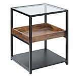 Homcom Industrial Side Table, 3-tier End Table With Storage Shelves, Nightstand With Steel Frame For Bedroom, Living Room, Rustic Brown