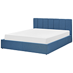 Bed Frame Blue Fabric Upholstery Eu King Size 5ft3 Lift Up Storage With Headboard And Slatted Base Beliani