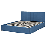 Bed Frame Blue Fabric Upholstery Eu King Size 5ft3 Lift Up Storage With Headboard And Slatted Base Beliani