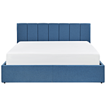 Bed Frame Blue Fabric Upholstery Eu King Size 5ft3 Lift Up Storage With Headboard And Slatted Base Beliani