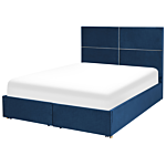 Bed Frame Navy Blue Velvet Eu Double Size 4ft6 With Storage And Drawers Glamour Modern Style Beliani