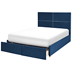 Bed Frame Navy Blue Velvet Eu Double Size 4ft6 With Storage And Drawers Glamour Modern Style Beliani