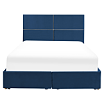 Bed Frame Navy Blue Velvet Eu Double Size 4ft6 With Storage And Drawers Glamour Modern Style Beliani