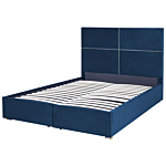 Bed Frame Navy Blue Velvet Eu Double Size 4ft6 With Storage And Drawers Glamour Modern Style Beliani