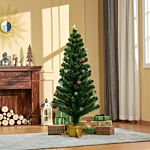 Homcom 5ft Pre Lit Christmas Tree Artificial Tree Fiber Optic Holiday Home Xmas Indoor Decoration With Golden Stand Green