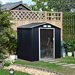 Outsunny Lockable Garden Shed Large Patio Roofed Tool Metal Storage Building Foundation Sheds Box Outdoor Furniture, 7ft X 4ft, Dark Grey