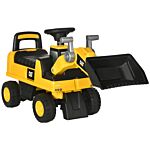 Homcom Licensed Cat Kids Construction Ride On With Manual Bucket, Toddler Digger Excavator With Horn Under Seat Storage, Foot To Floor Ride On Toy