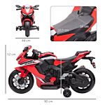 Homcom Electric Ride On Motorcycle With Headlights Music, 6v Battery Powered Kids Motorcycle Vehicle With Training Wheels, Outdoor Play Toy Red