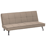 Sofa Bed Beige 3-seater Quilted Upholstery Click Clack Metal Legs Beliani