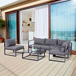 Outsunny 6pcs Outdoor Sectional Sofa Set Conversation Aluminum Frame W/ Cushion