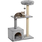 Pawhut Cats Sisal Rope 3-tier Scratching Tree Grey