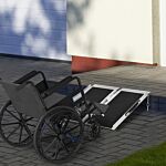 Homcom 2ft Aluminium Duo Wheelchair Ramp Pushchair Mobility Assistance Folding W/ Carry Handle Locking Chain Portable 61l X 72w Cm