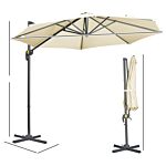 Outsunny 3 X 3(m) Cantilever Parasol With Cross Base, Garden Umbrella With 360° Rotation, Crank Handle And Tilt For Outdoor, Patio, Cream White