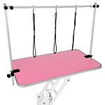 White Hydraulic Grooming Table - Pink Table Top
