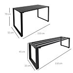 Outsunny 3pcs Outdoor Dining Set Metal Beer Table Bench Patio Garden Yard Black