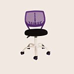 Loft Home Office Compact Teenage Study Chair, Purple Plastic Seat Back, Black Fabric Seat With White Base