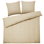 Duvet Cover And Pillowcase Set Sand Beige Striped Sateen Cotton 200 X 220 Cm Modern Bedroom Beliani