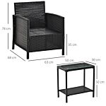 Outsunny Rattan Garden Furniture Outdoor 3 Pieces Patio Bistro Set Jack And Jill Seat Wicker Weave Conservatory Sofa Chair Table Set W/cushion Black