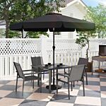 Outsunny 5 Pieces Garden Dining Set With Glass Top Dining Table, Outdoor Umbrella Hole Table And 4 Armchairs W/ Breathable Mesh Fabric Seats