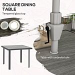 Outsunny 5 Pieces Garden Dining Set With Glass Top Dining Table, Outdoor Umbrella Hole Table And 4 Armchairs W/ Breathable Mesh Fabric Seats